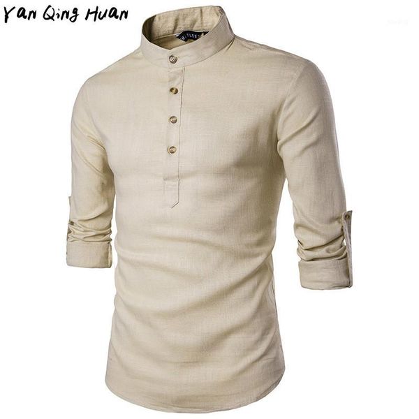 yan qing huan new casual fashion european code solid color long-sleeved stand collar linen men's shirt1, White;black
yan qing huan new casual fashion european code solid color long-sleeved stand collar linen men's shirt1, White;black
