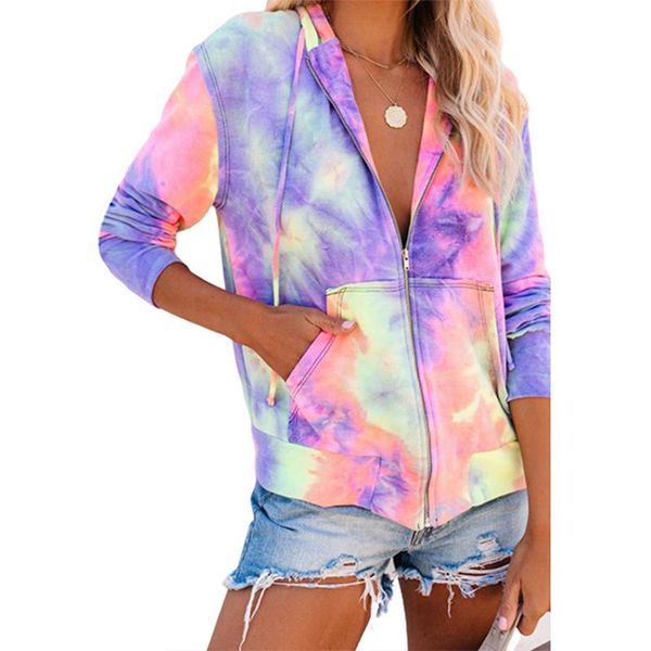 2020 autumn tie dye women hoodies sweatshirt oversize hoodies zipper up long sleeve women clothing hooded coats woman, Black 
2020 autumn tie dye women hoodies sweatshirt oversize hoodies zipper up long sleeve women clothing hooded coats woman, Black