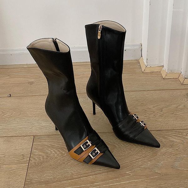 bottes femme 2020 brand high heels shoes women's mid-calf boots mixed color buckle punk riding boots zapatos mujer1, Black
bottes femme 2020 brand high heels shoes women's mid-calf boots mixed color buckle punk riding boots zapatos mujer1, Black
