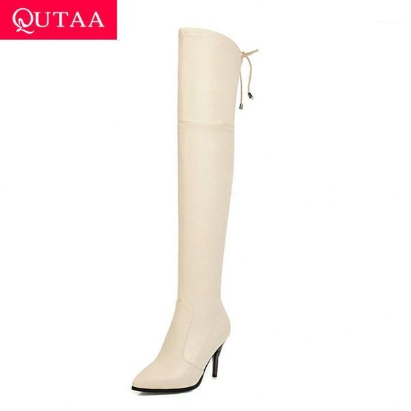qutaa 2021 thin high heel fashion over the knee boots autumn winter pointed toe pu leather lace up women shoes size 34-431, Black
qutaa 2021 thin high heel fashion over the knee boots autumn winter pointed toe pu leather lace up women shoes size 34-431, Black