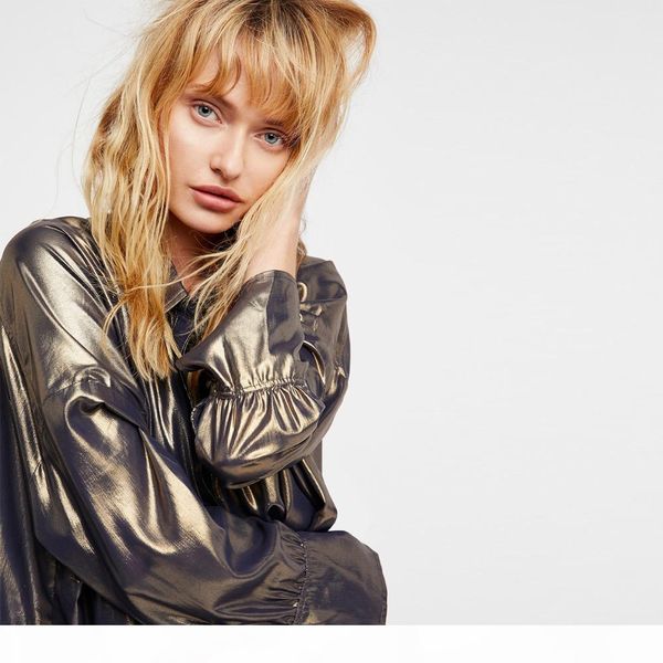 2018 spring women's new blouses casual long design loose large blouses golden color shiny fashion oversized shirts, White
2018 spring women's new blouses casual long design loose large blouses golden color shiny fashion oversized shirts, White