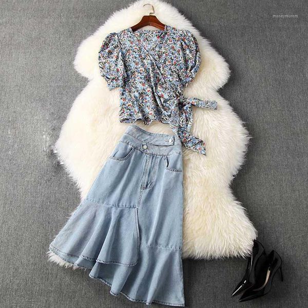 2020 stylish runway suit set women's floral blouse denim skirt set 2piece women women two piece outfits1, White
2020 stylish runway suit set women's floral blouse denim skirt set 2piece women women two piece outfits1, White