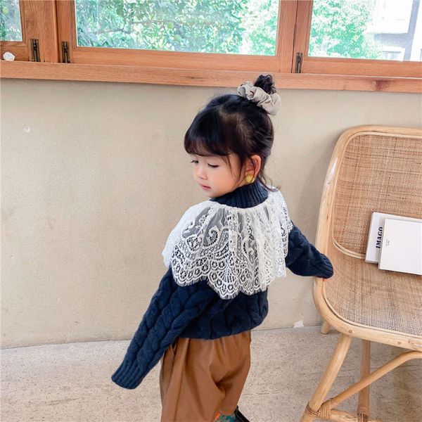 girl's autumn winter 2020 new fashion lace collar sweater children's cute pullover 80pz, Blue 
girl's autumn winter 2020 new fashion lace collar sweater children's cute pullover 80pz, Blue
