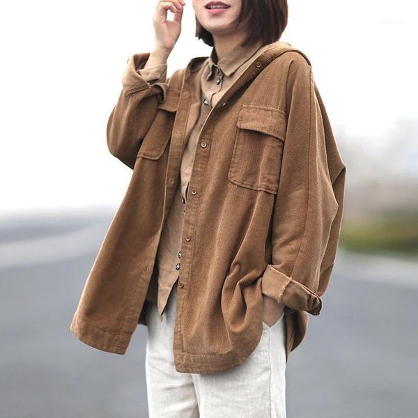 korean version of the retro casual long corduroy tooling pocket hooded shirt jacket female solid color1, Tan;black
korean version of the retro casual long corduroy tooling pocket hooded shirt jacket female solid color1, Tan;black