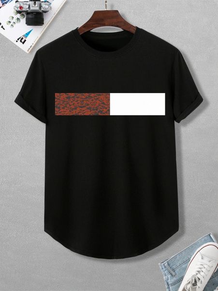 men contrast panel curved hem tee f3u7#, White;black 
men contrast panel curved hem tee f3u7#, White;black