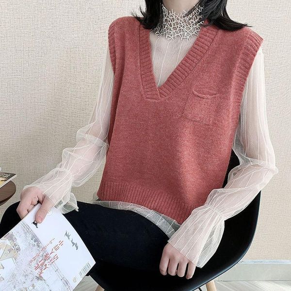 small pocket v-neck knitted vest women loose sleeveless waistcoat sweater outer wear base pullover1, Black;white
small pocket v-neck knitted vest women loose sleeveless waistcoat sweater outer wear base pullover1, Black;white