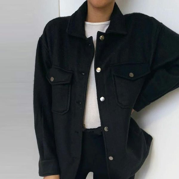 women breasted turn-down collar wool coat casual long sleeve button pocket outwear female solid loose streetwear jacket1, Black;brown
women breasted turn-down collar wool coat casual long sleeve button pocket outwear female solid loose streetwear jacket1, Black;brown