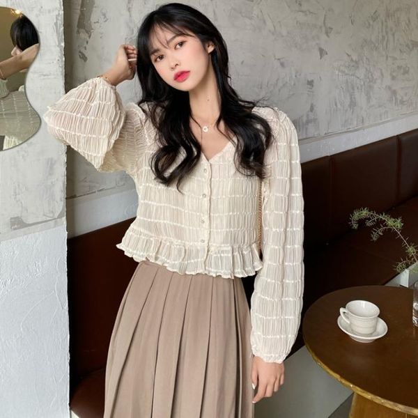 women's blouses & shirts blusas mujer de moda 2021 ruffles autumn style korean clothes fashion brand ladies crop v-neck clothing, White
women's blouses & shirts blusas mujer de moda 2021 ruffles autumn style korean clothes fashion brand ladies crop v-neck clothing, White
