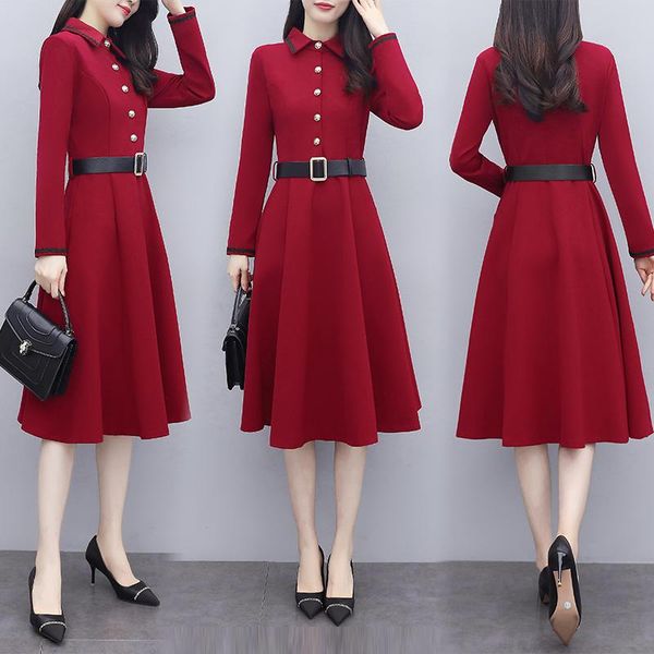 tingyili spring autumn elegant women's a-line midi dress vintage long sleeve black red dress with belt korean plus size, Black;gray
tingyili spring autumn elegant women's a-line midi dress vintage long sleeve black red dress with belt korean plus size, Black;gray