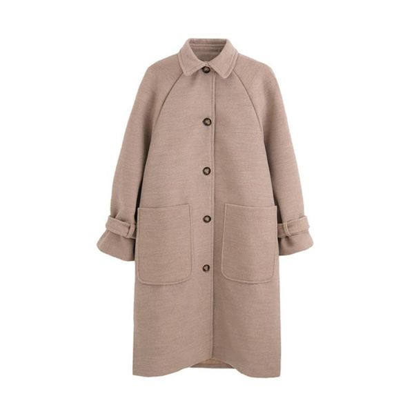 high-quality woolen coat women's autumn winter long section large size loose single-breasted korean version windbreaker pocket, Black 
high-quality woolen coat women's autumn winter long section large size loose single-breasted korean version windbreaker pocket, Black