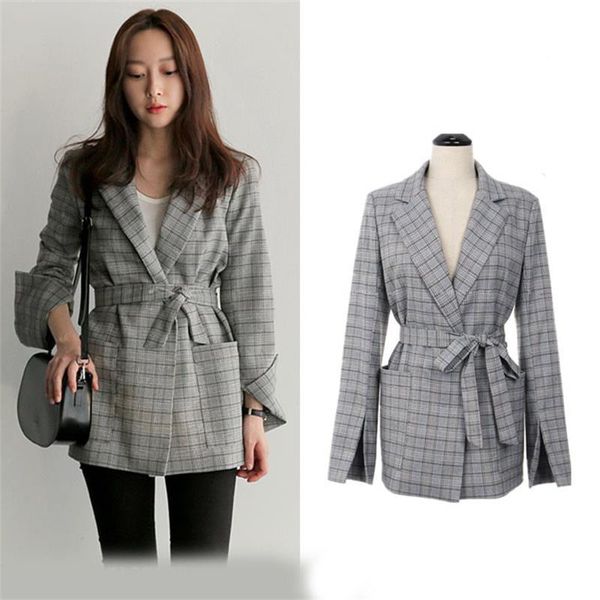 women's suits & blazers famale jaket autumn women gray plaid office lady blazer fashion split sleeve jackets elegant work jacket, White;black
women's suits & blazers famale jaket autumn women gray plaid office lady blazer fashion split sleeve jackets elegant work jacket, White;black