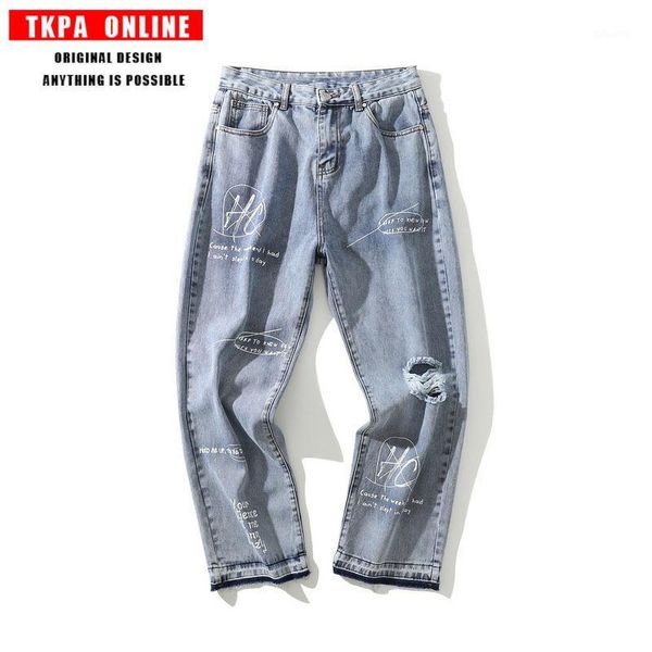 tkpa autumn new european and american fashion brand street wash old personalized print men's loose hole jeans men1, Blue
tkpa autumn new european and american fashion brand street wash old personalized print men's loose hole jeans men1, Blue