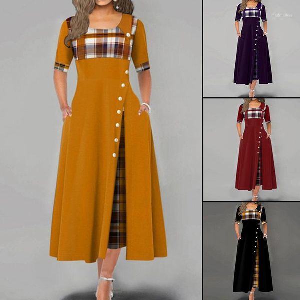 casual dresses maxi dress women vestido plaid print short sleeve side button loose fashion summer irregular long1, Black;gray
casual dresses maxi dress women vestido plaid print short sleeve side button loose fashion summer irregular long1, Black;gray