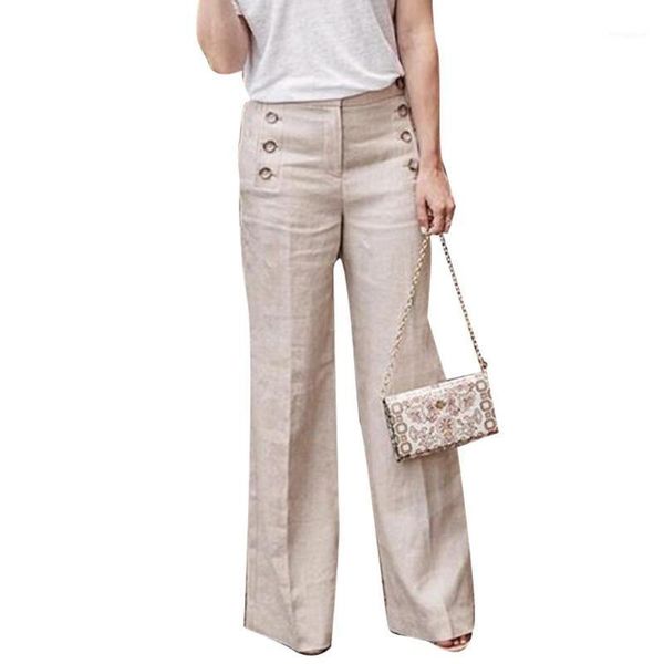 women casual pants solid color buttons 2020 high waist wide leg pants women cotton linen long trousers fashion autumn1, Black;white
women casual pants solid color buttons 2020 high waist wide leg pants women cotton linen long trousers fashion autumn1, Black;white