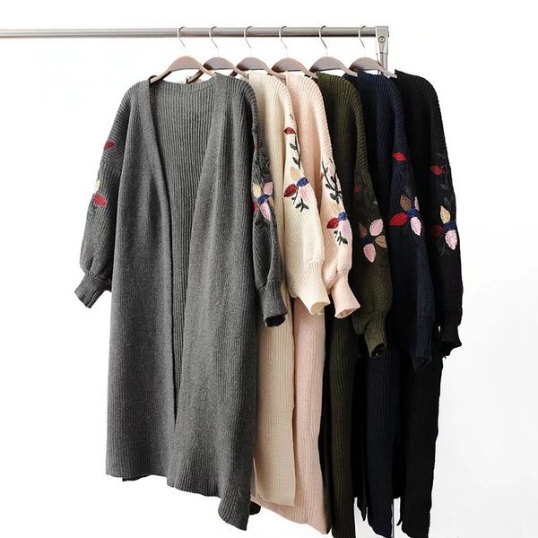 women 2020 fashion floral sweaters embroidery flowers knitted pattern v neck long coat casual girl loose solid long sleeve autumn sweater, White;black
women 2020 fashion floral sweaters embroidery flowers knitted pattern v neck long coat casual girl loose solid long sleeve autumn sweater, White;black