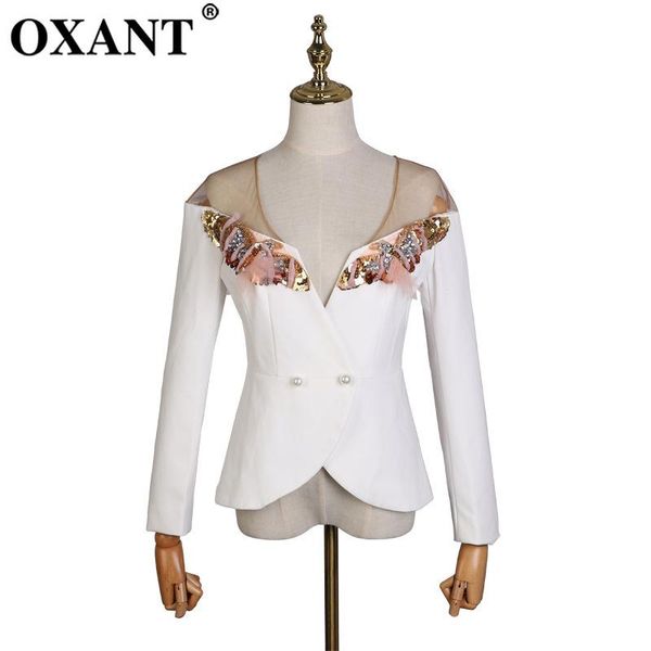 women's suits & blazers oxant patchwork mesh off shoulder blazer coat women long sleeve sequins beading female 2021 autumn, White;black
women's suits & blazers oxant patchwork mesh off shoulder blazer coat women long sleeve sequins beading female 2021 autumn, White;black