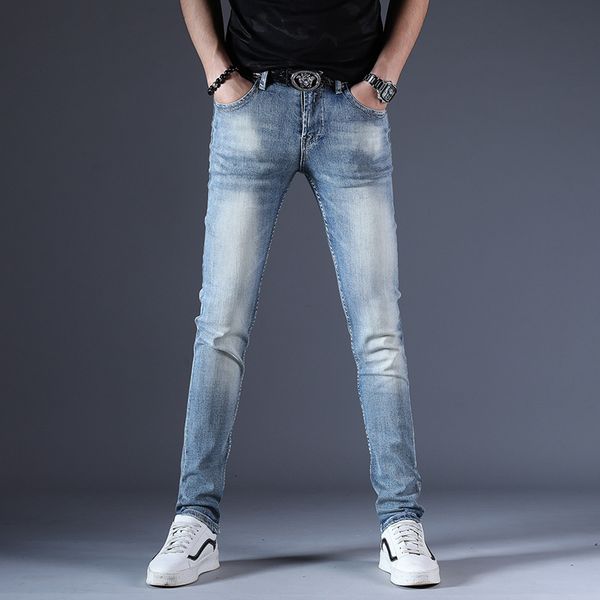 2020 new light blue men's korean fashion youth versatile summer stretch jeans pants leggings