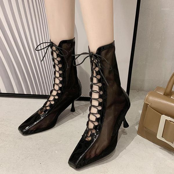 summer 2020 women boots mesh lace up square toe thin high heels boots woman cross tied fashion sandals1, Black
summer 2020 women boots mesh lace up square toe thin high heels boots woman cross tied fashion sandals1, Black