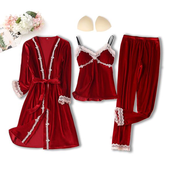 women nightgown kimono bathrobe gown soft velvet 3pcs pajamas set casual pyjamas intimate lingerie velour home clothes pijamas, Black;red
women nightgown kimono bathrobe gown soft velvet 3pcs pajamas set casual pyjamas intimate lingerie velour home clothes pijamas, Black;red