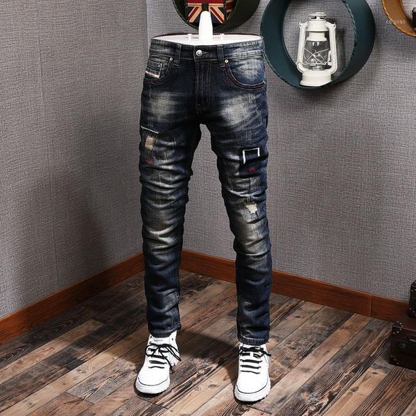 newly designer fashion men jeans retro dark blue ripped denim pants streetwear elastic slim fit hip hop trousers1
newly designer fashion men jeans retro dark blue ripped denim pants streetwear elastic slim fit hip hop trousers1