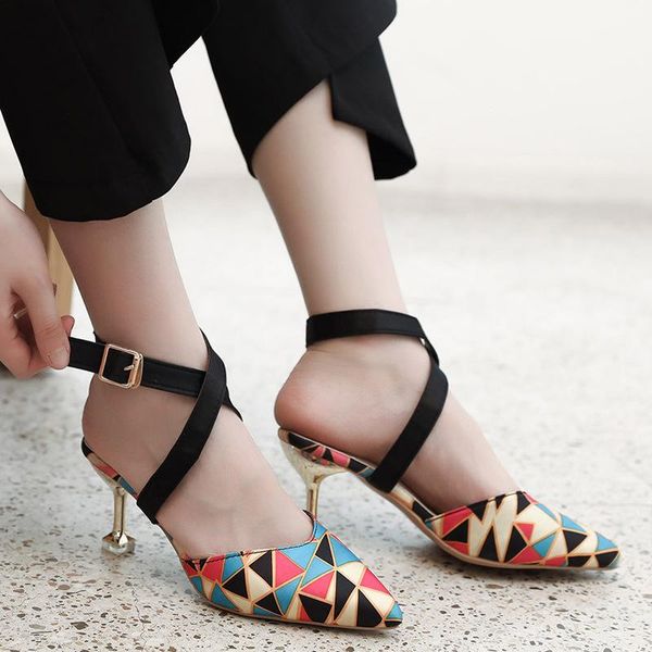 net red pointed sandals women's new summer cross tie thin heel one button color matching high heels, Black
net red pointed sandals women's new summer cross tie thin heel one button color matching high heels, Black