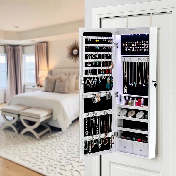 jewelry storage mirror cabinet non-full mirror storage mirror cabinet wooden 4-layer shelf with 8 blue led lights white, Black;white
jewelry storage mirror cabinet non-full mirror storage mirror cabinet wooden 4-layer shelf with 8 blue led lights white, Black;white
