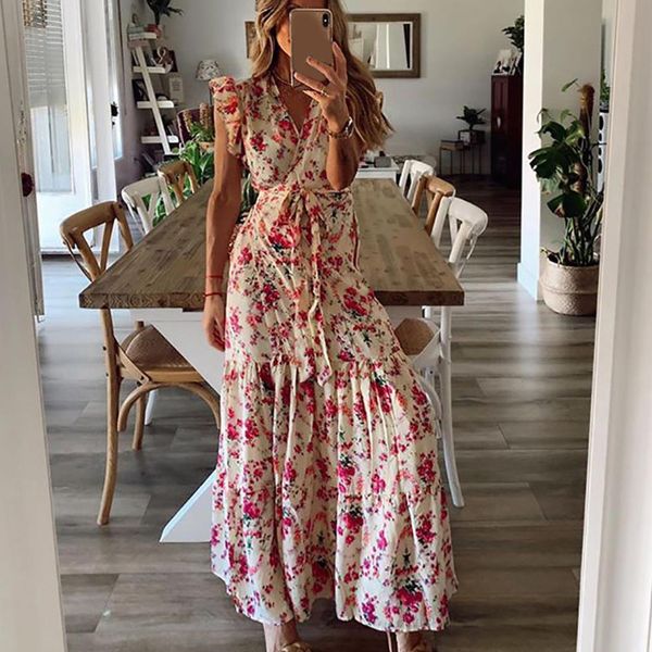 v-neck casual women's wrap dress 2021 summer floral maxi dresses for women sleeveless ruffle dress wedding party femme robe d30, Black;gray
v-neck casual women's wrap dress 2021 summer floral maxi dresses for women sleeveless ruffle dress wedding party femme robe d30, Black;gray