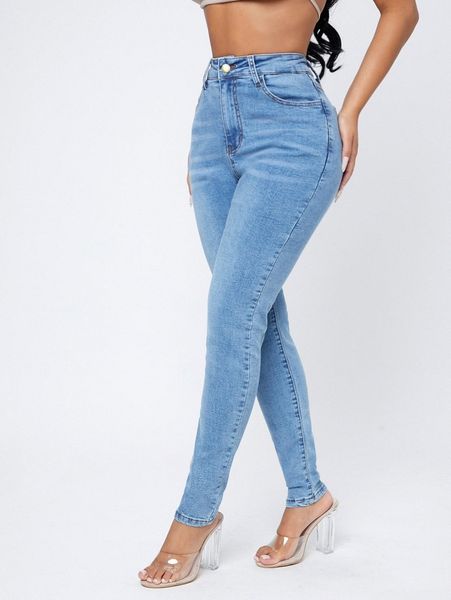 high waist skinny cropped jeans k3fm#, Blue