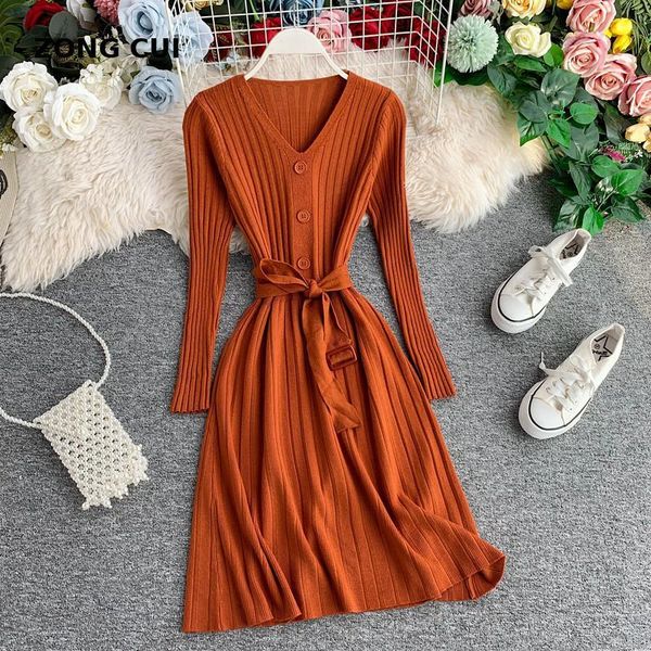 casual dresses women's elastic slim knee knitted dress v-neck button black belt a-line sweater woman office 2021, Black;gray
casual dresses women's elastic slim knee knitted dress v-neck button black belt a-line sweater woman office 2021, Black;gray
