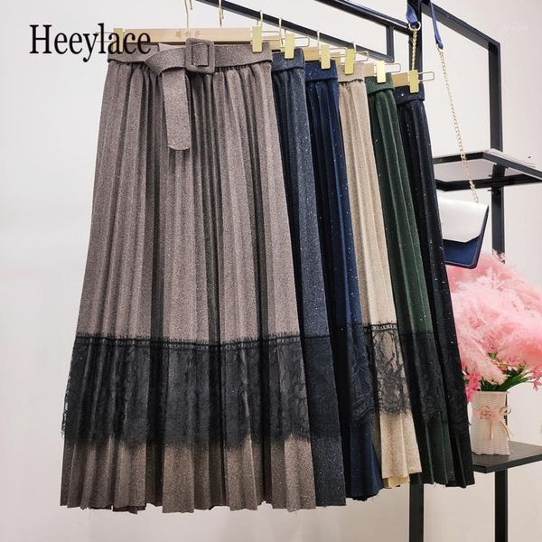 women autumn winter woolen maxi skirt with belt office ladies lace patchwork pleated skirt slimming a- line long1, Black
women autumn winter woolen maxi skirt with belt office ladies lace patchwork pleated skirt slimming a- line long1, Black
