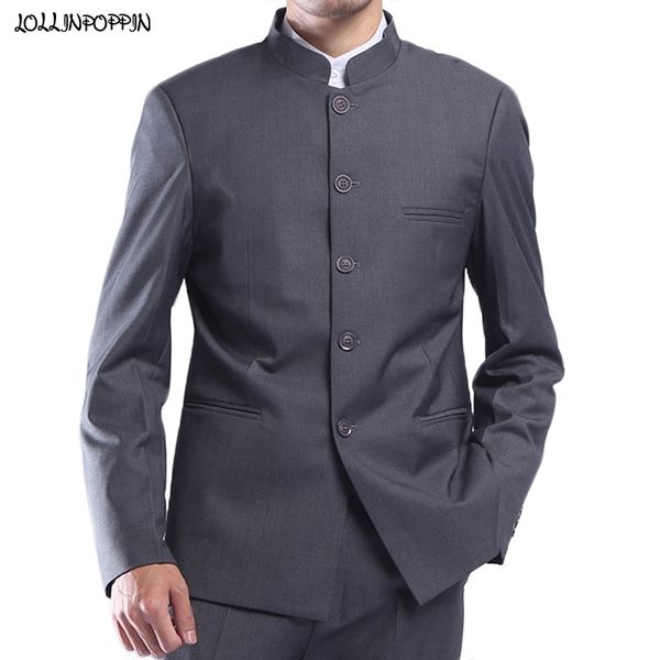 men gray tunic suit jacket mandarin stand collar single breasted traditional chinese style grey coat male outerwear 201106, White;black
men gray tunic suit jacket mandarin stand collar single breasted traditional chinese style grey coat male outerwear 201106, White;black