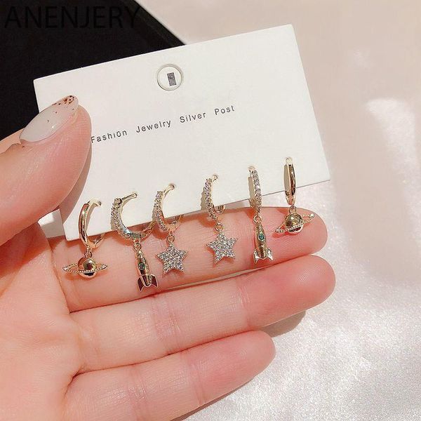 anenjery dream star rocket planet hoop earrings set silver color micro zircon earrings for women 6-piece s-e1153, Golden;silver
anenjery dream star rocket planet hoop earrings set silver color micro zircon earrings for women 6-piece s-e1153, Golden;silver