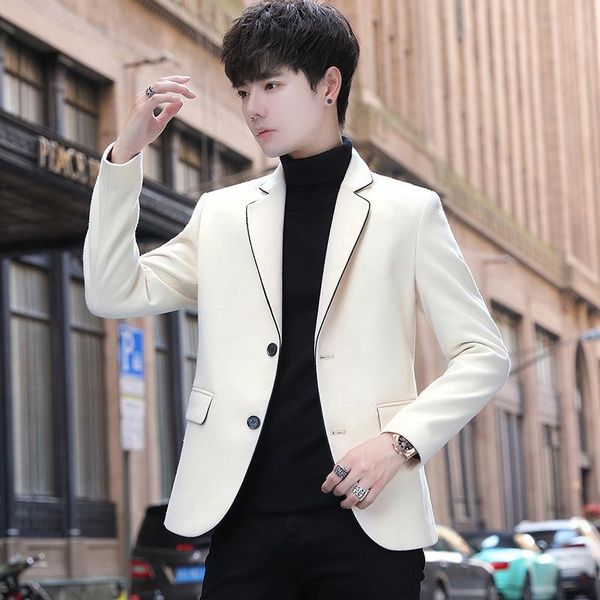 men's suits & blazers 2021 woolen cloth pure color double-button edging suit for teenagers trendy casual slim fit blazer, White;black
men's suits & blazers 2021 woolen cloth pure color double-button edging suit for teenagers trendy casual slim fit blazer, White;black