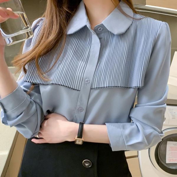 women's blouses & shirts 2021 arrival women solid ruched collar chiffon blouse office lady elegance long sleeve blue korean style t089, White
women's blouses & shirts 2021 arrival women solid ruched collar chiffon blouse office lady elegance long sleeve blue korean style t089, White