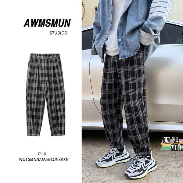 autumn winter thick woolen pants men's warmth fashion casual retro plaid pants men streetear hip-hop straight harem mens, Black
autumn winter thick woolen pants men's warmth fashion casual retro plaid pants men streetear hip-hop straight harem mens, Black