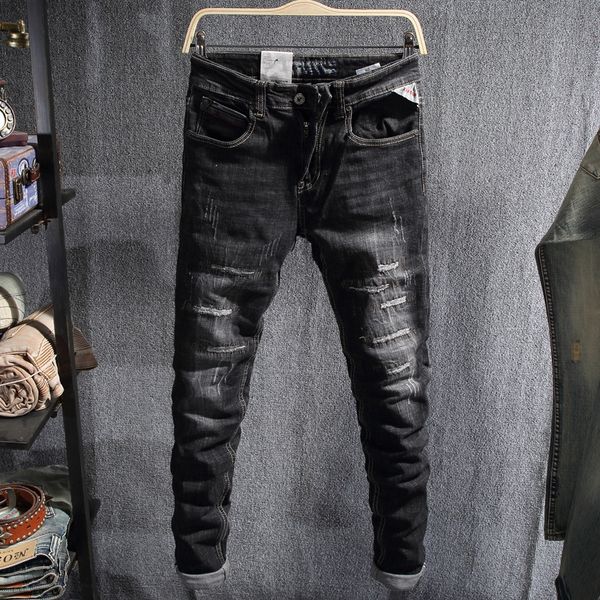 2021 new newly designer fashion black color vintage slim fit ripped men punk denim pants streetwear hip hop jeans homme dr6j, Blue
2021 new newly designer fashion black color vintage slim fit ripped men punk denim pants streetwear hip hop jeans homme dr6j, Blue