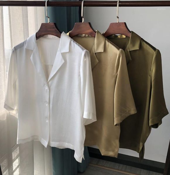 women's blouses & shirts women shirt vintage suit collar pearl glossy short sleeve silk shirt1, White
women's blouses & shirts women shirt vintage suit collar pearl glossy short sleeve silk shirt1, White