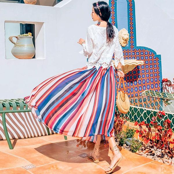 tingyili rainbow striped boho maxi skirt summer holiday elastic high waist chiffon skirts womens midi long skirt, Black
tingyili rainbow striped boho maxi skirt summer holiday elastic high waist chiffon skirts womens midi long skirt, Black