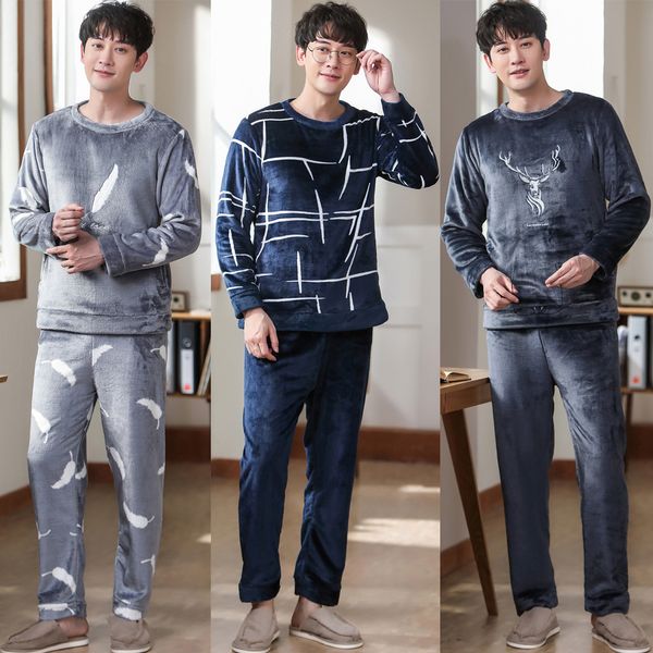 winter thicken warm soft blue flannel pajamas sets for men night homewear male long sleeve pyjamas sleepwear suit casual pijama lj201112, Black;brown
winter thicken warm soft blue flannel pajamas sets for men night homewear male long sleeve pyjamas sleepwear suit casual pijama lj201112, Black;brown