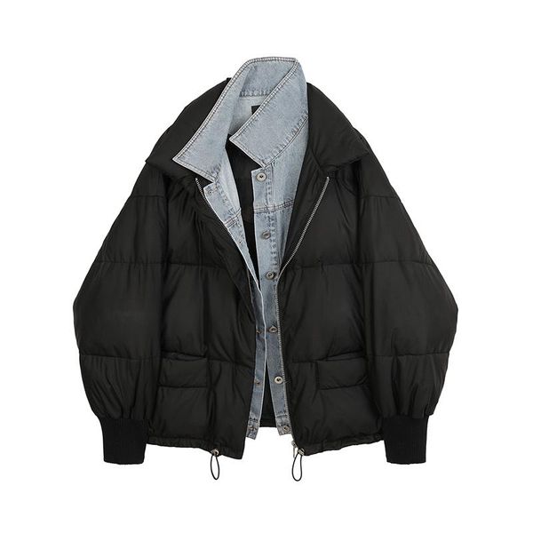 women's down & parkas 2021 fake two-piece fashion warm cotton jacket female autumn and winter loose large size denim stitching bread tr, Black
women's down & parkas 2021 fake two-piece fashion warm cotton jacket female autumn and winter loose large size denim stitching bread tr, Black
