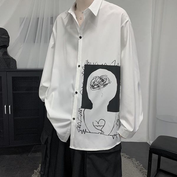 fun print shirts for men casual vintage mens clothing japanese loose long sleeve shirt oversized street camisa hip hop male, White;black
fun print shirts for men casual vintage mens clothing japanese loose long sleeve shirt oversized street camisa hip hop male, White;black