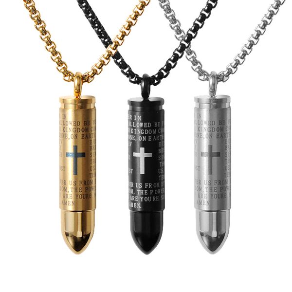 cool cross bible engraved titanium steel bullet pendant necklace for man gift, Silver
cool cross bible engraved titanium steel bullet pendant necklace for man gift, Silver