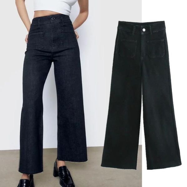 women's jeans withered 2021 arrival fashion england style vintage pockets mom woman high waist loose wide leg for women, Blue
women's jeans withered 2021 arrival fashion england style vintage pockets mom woman high waist loose wide leg for women, Blue