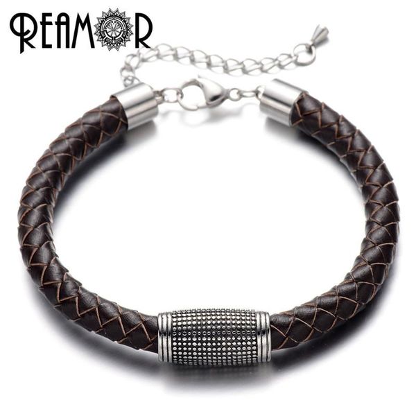 charm bracelets reamor 316l stainless steel round dot barrel bead genuine leather men with adjustable chains lobster clasp, Golden;silver 
charm bracelets reamor 316l stainless steel round dot barrel bead genuine leather men with adjustable chains lobster clasp, Golden;silver