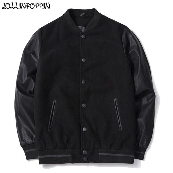 men pu leather sleeve woolen varsity baseball jacket stand collar black preppy japan style male outerwear autumn lj201215, Black;brown
men pu leather sleeve woolen varsity baseball jacket stand collar black preppy japan style male outerwear autumn lj201215, Black;brown
