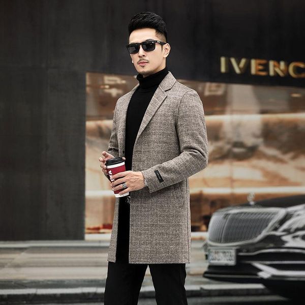 and winter of high-end men's double coat manual wool woolen cloth coat han edition paragraph dust grows in england, Black
and winter of high-end men's double coat manual wool woolen cloth coat han edition paragraph dust grows in england, Black