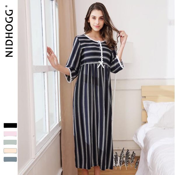 women european long loose night gown cotton sleep wear nightgown three quarter sleeping dress round neck striped sleepshirts1, Black;red
women european long loose night gown cotton sleep wear nightgown three quarter sleeping dress round neck striped sleepshirts1, Black;red