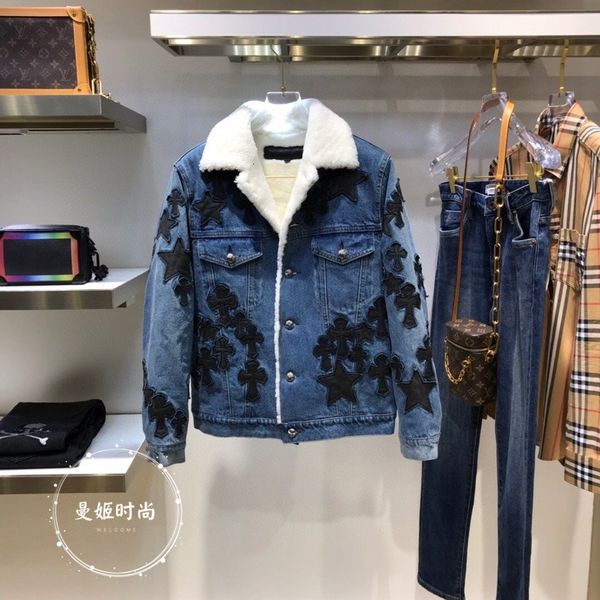 new cross skinned autumn winter men's and women's casual thickened denim jacket, Black
new cross skinned autumn winter men's and women's casual thickened denim jacket, Black