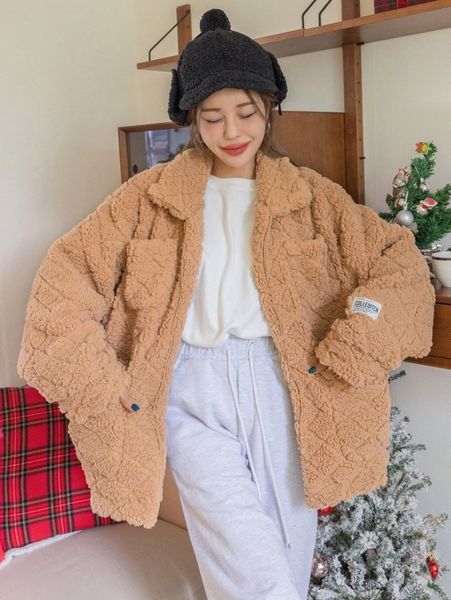 dazy patch detail teddy jacket m8cf#, Black;brown