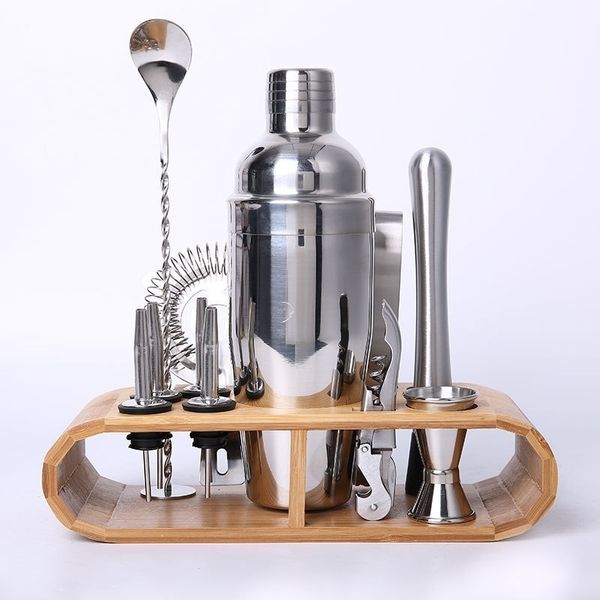 bartending cocktail shaker bartender kit shakers stainless steel 12-piece bar tool set with stylish bamboo stand c19041701